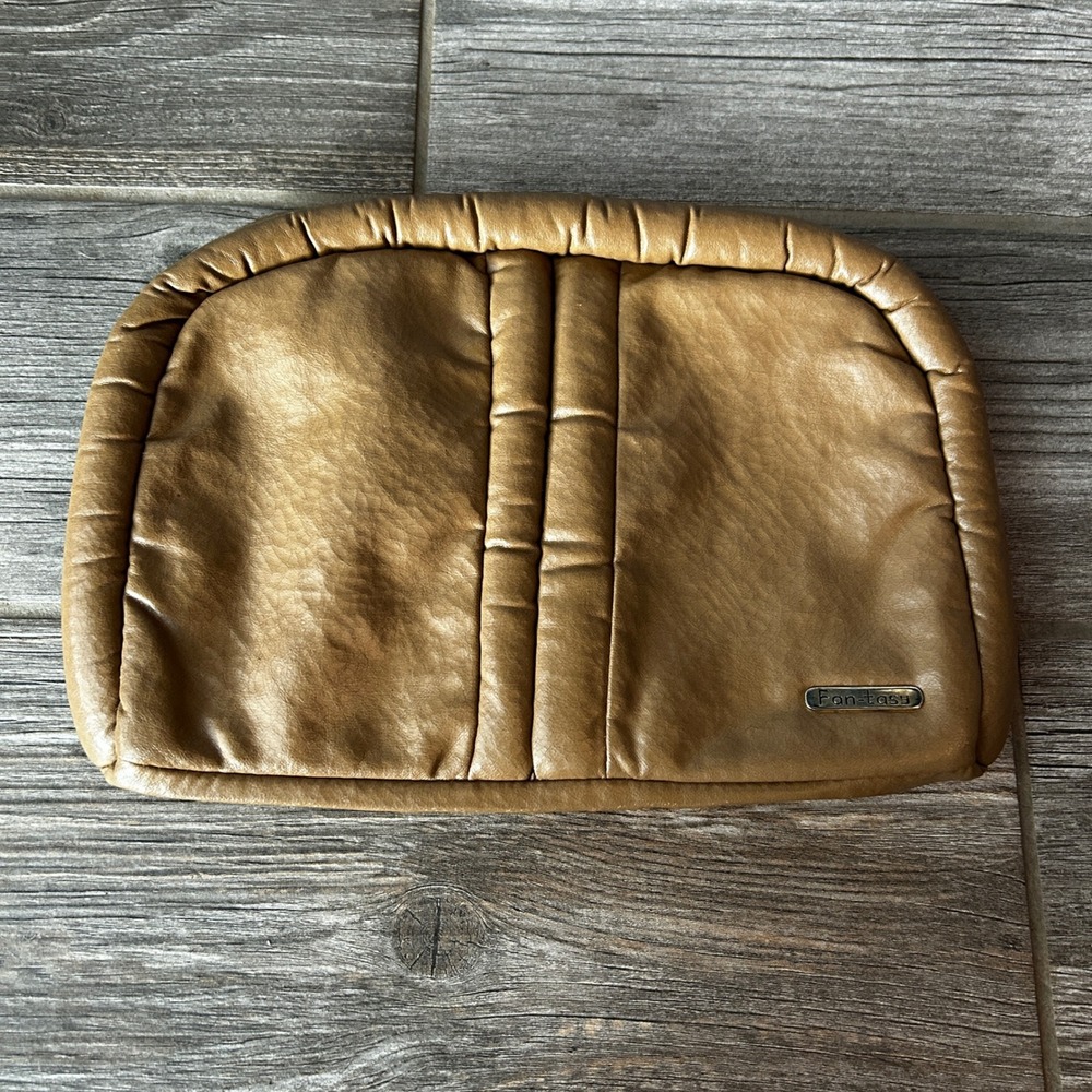 80s Fantass‎ Brown Faux Leather Padded Clutch Evening Bag Makeup Toiletry Bag